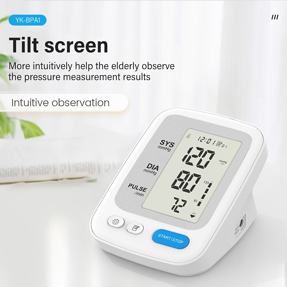 Upper Arm Blood Pressure Monitor with LCD Screen Portable White Cuff for Adults