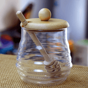 Glass Honey Jar with Bamboo Lid and Dipper for Kitchen Storage and Baking