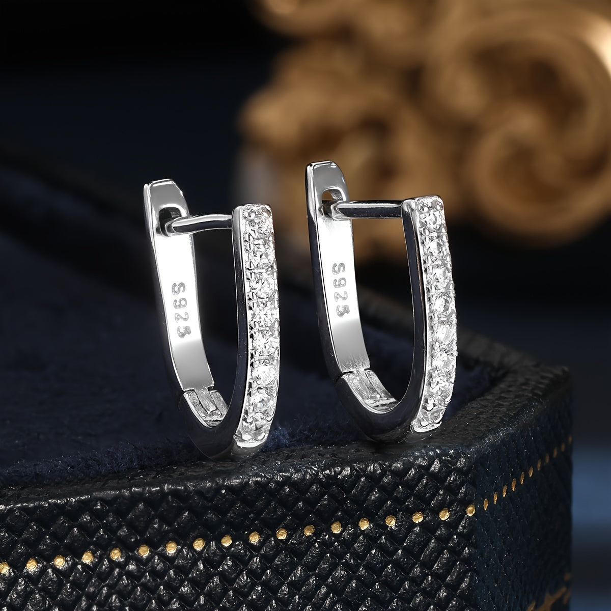Sterling Silver Hoop Earrings with Zirconia Stones for Women
