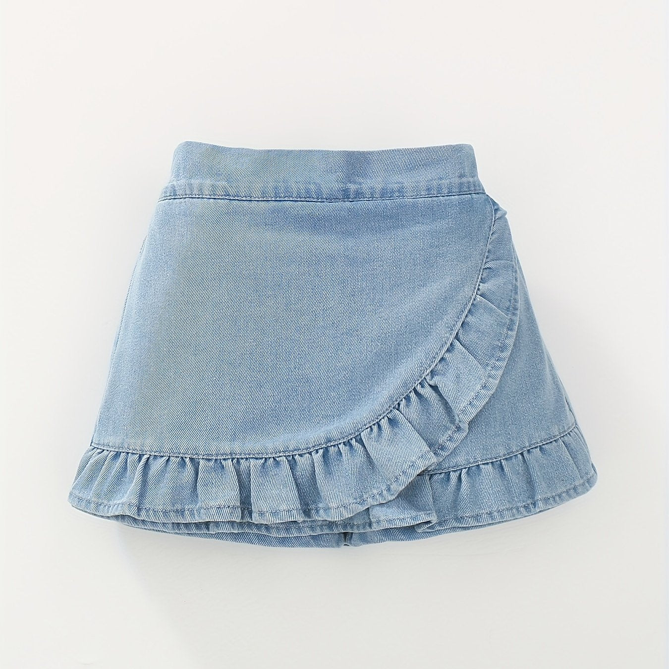 Denim Culottes Skirt for Women with Ruffle Detail Solid Summer Casual