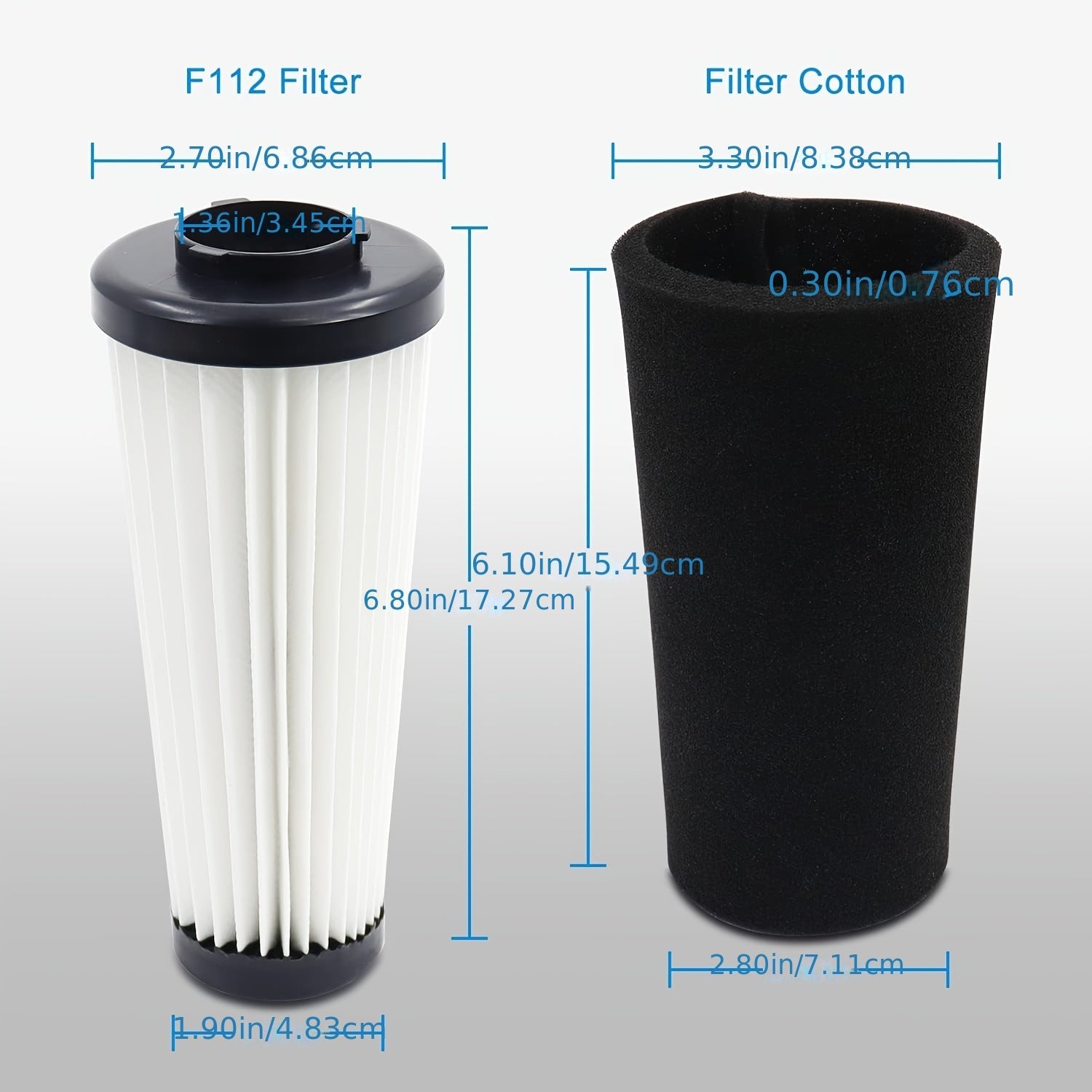 Mustahkam Plastik Bo'shliq Filtrlari, 2 ta to'plam, Dirt Devil Upright F112 bilan mos keladi, Yuqori samarali chang yig'ish