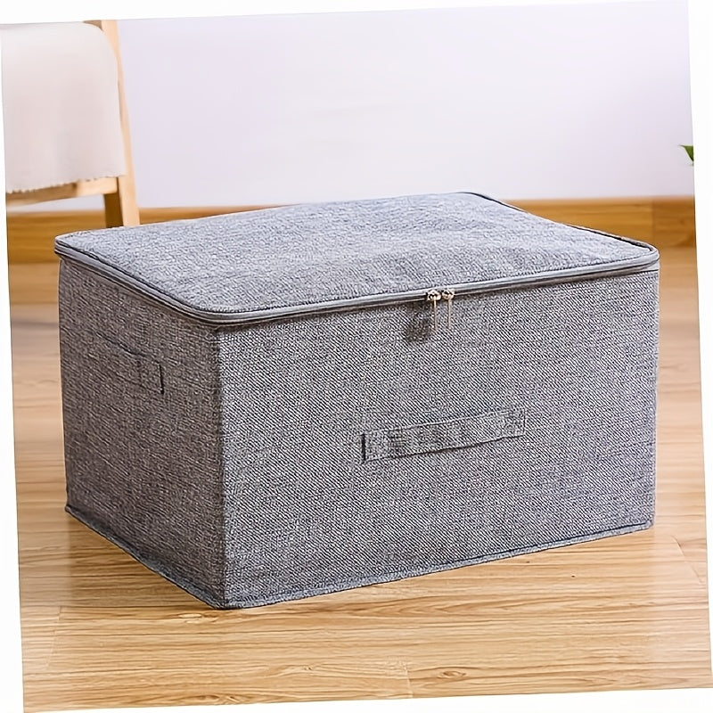Fabric Collapsible Storage Box with Zipper Lid Handles for Wardrobe Organization Black