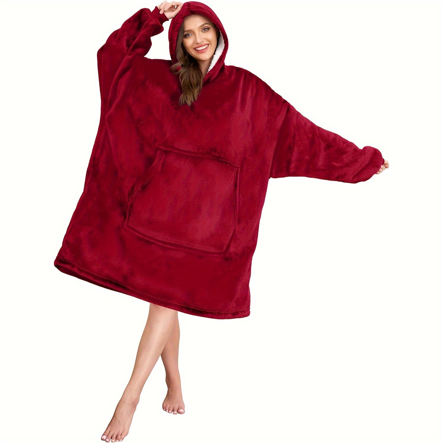 Oversized Hooded Blanket Flannel Wearable Throw with Pocket and Hood