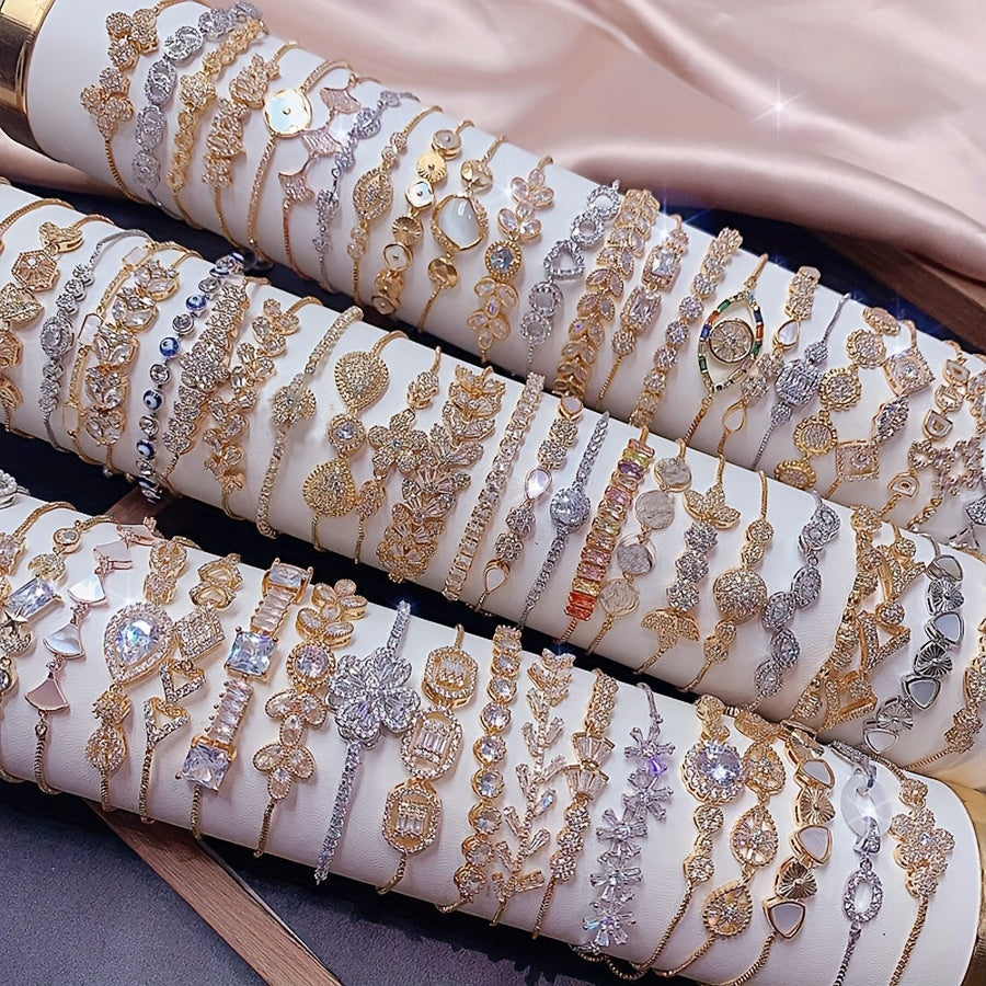 Set of 10 Assorted Copper Bangles with Heart Theme Cubic Zirconia Jewelry for Women