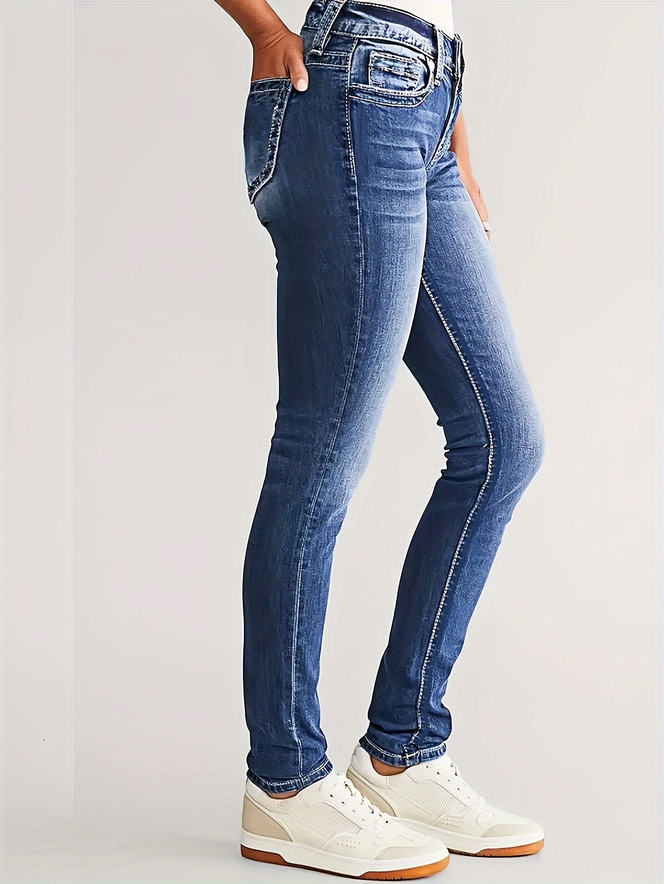 Jeans ajustados de tiro alto con elastano para mujer talla plus con bolsillos para todas las estaciones