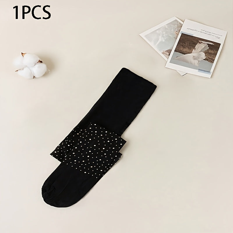 Baby Girls Tights Black and White Rhinestone-Studded Knit Polyester All-Season