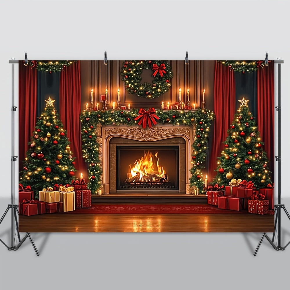 Brown Wooden Christmas Fireplace Backdrop for Weddings and Events