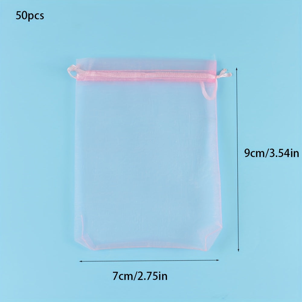 Набор из 50 розовых органзовых подарочных мешков с шнурком для украшений и подарков