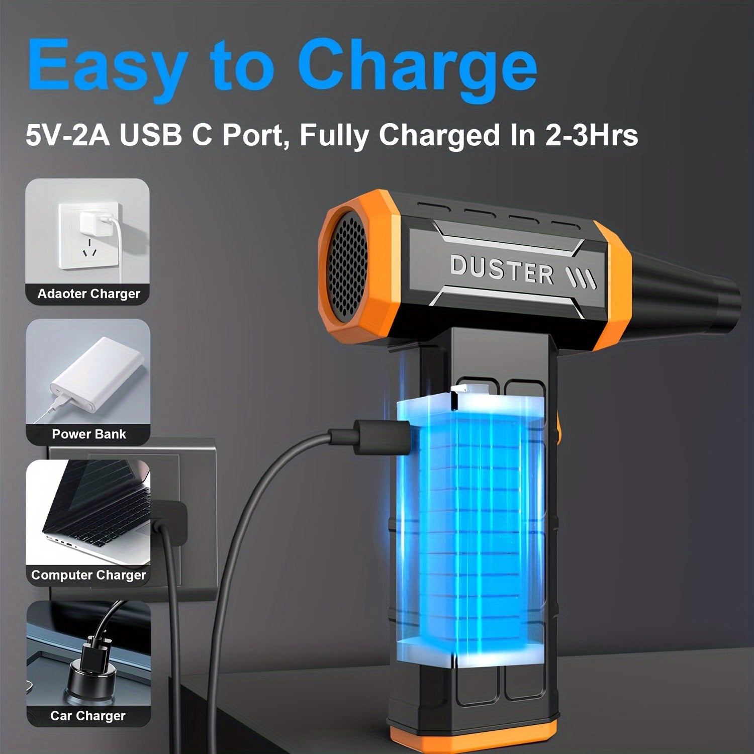 Electric Air Duster with Turbo Jet Dry Technology, Rechargeable USB, for Electronics and Keyboards