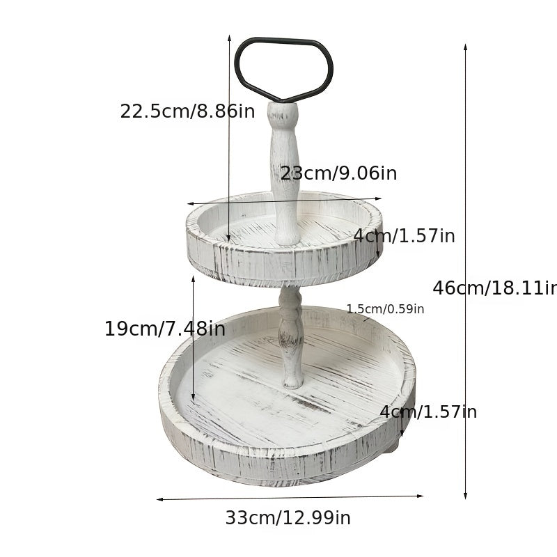 Solid Wood Cake Tray with 2 Layers for Desserts and Fruit Display