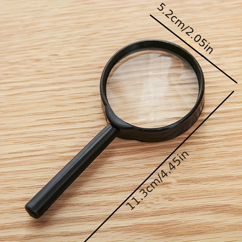 Handheld Magnifying Glass Plastic Handle Acrylic Benzene Transparent Lens Black 50mm