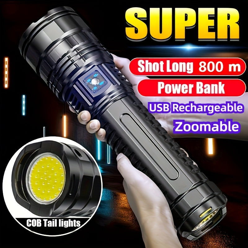1500 Lumens LED Flashlight USB Rechargeable Zoomable COB Tail Light for Camping Hunting Outdoor