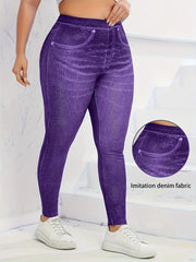 Plus Size Women Purple Y2K Retro Printed High-Elasticity Leggings