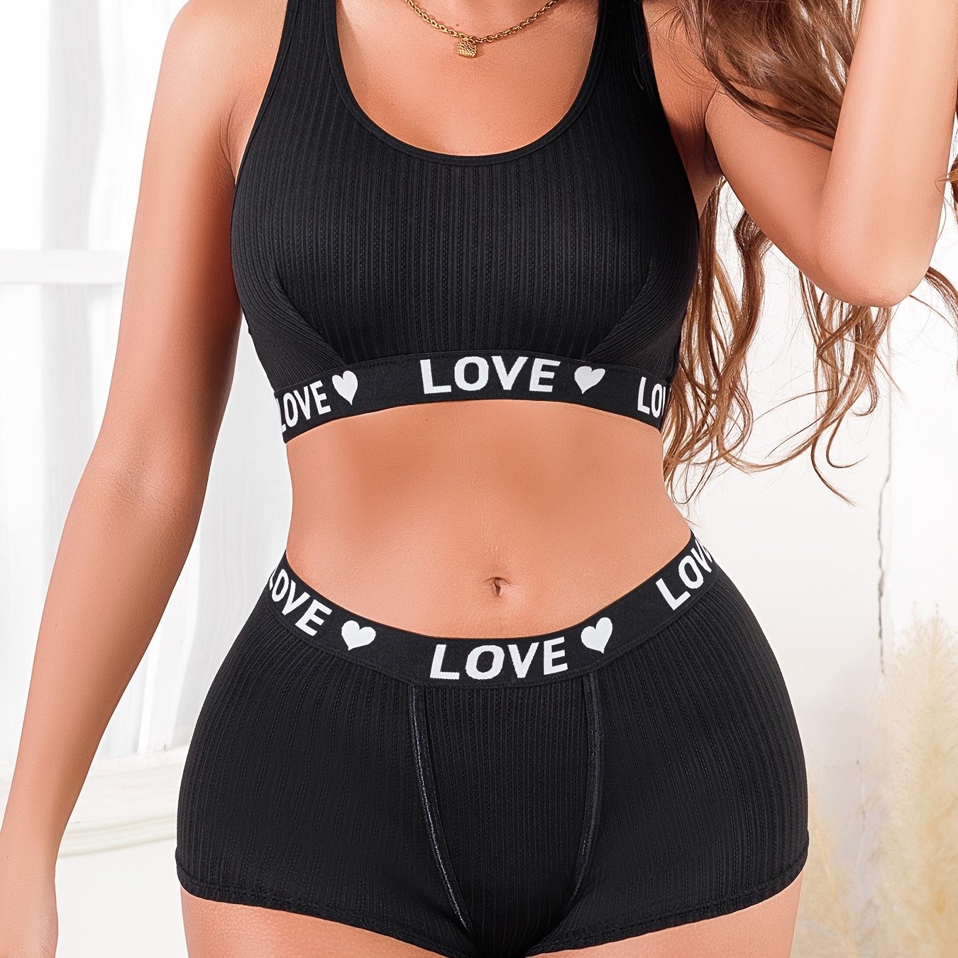 Women's Athletic-Inspired Lingerie Set with Tank Bra and Boyshorts Letter Print