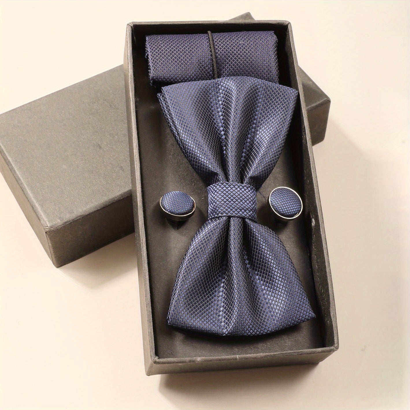 Men's Formal Wedding Bow Tie Set with Pocket Square and Cufflinks