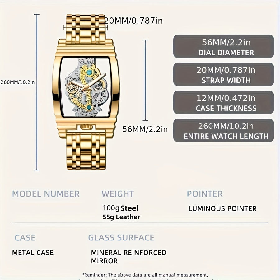 Luxury Men's Quartz Watch with Hollow-Out Stainless Steel Band and Luminous Dial