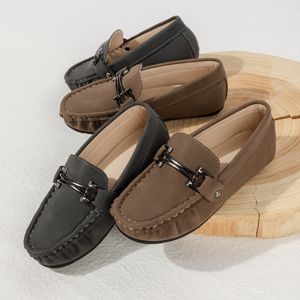 Boys Slip-On Loafers in Black and Brown PU Formal Casual All-Season
