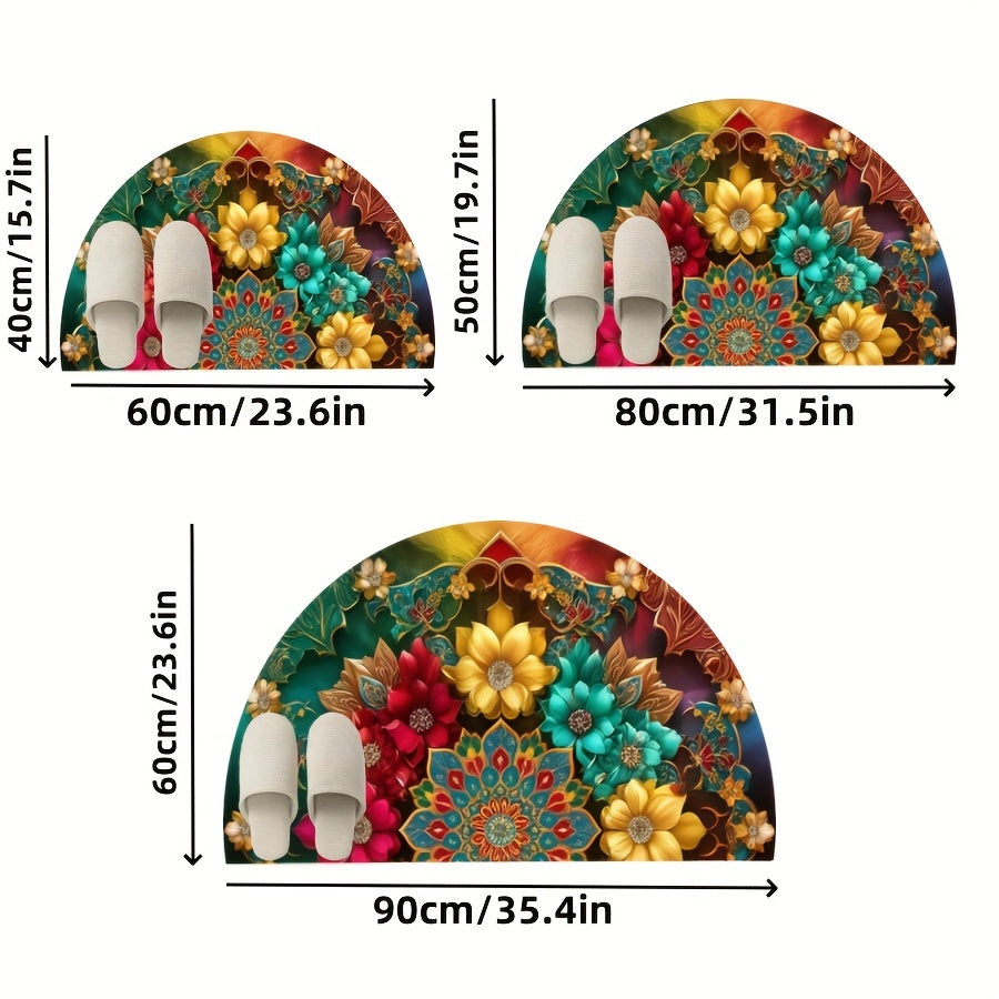 Богемский мандала с цветочным узором, полукруглый ковер, нескользящий, устойчивый к пятнам, дверной коврик