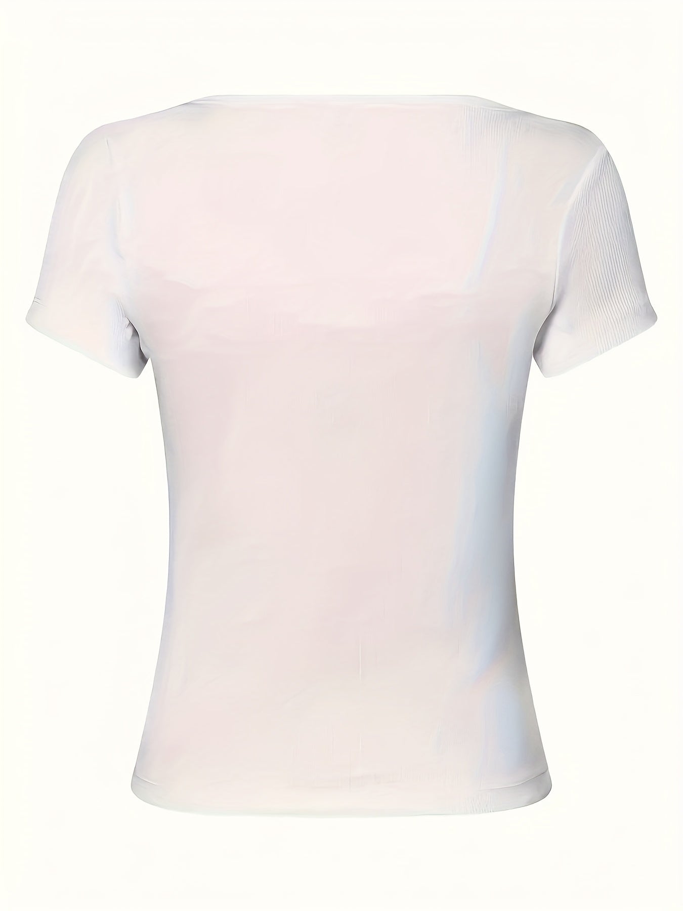 Plus Size Women’s Semi-Sheer Short Sleeve Round Neck T-Shirt for Summer, Work or Date