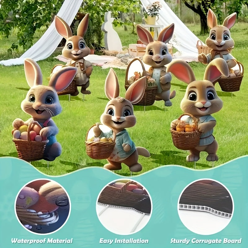 6-Pack Easter Bunny Yard Signs Plastic Rabbit Garden Stakes for Outdoor Decorations