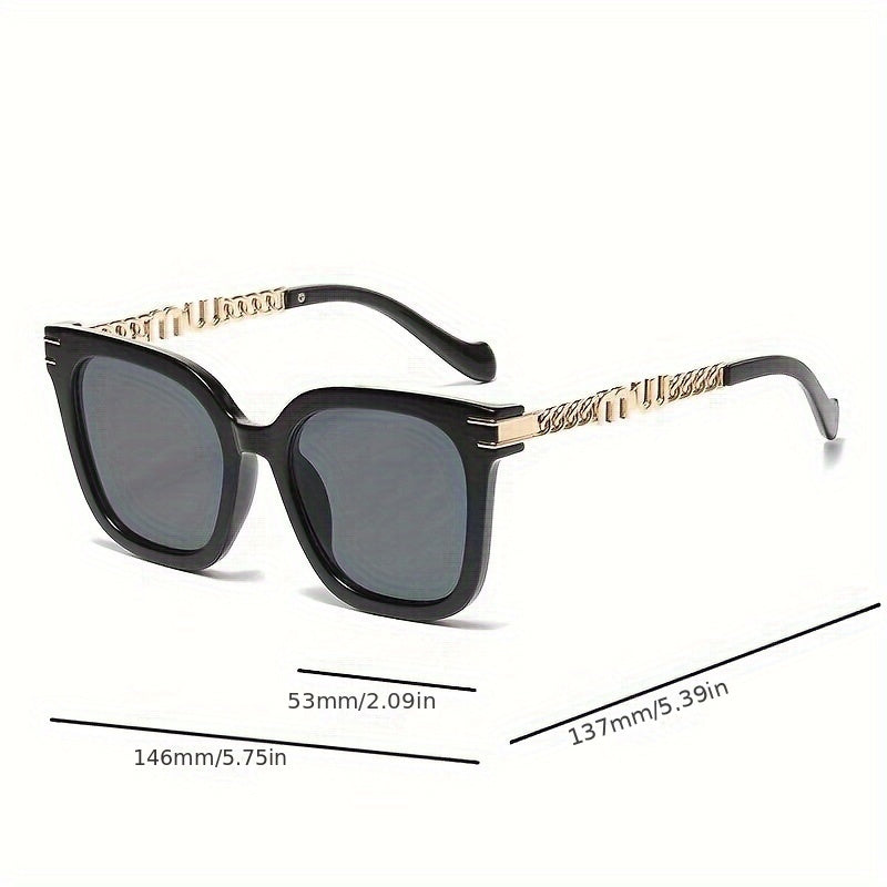 Gafas de sol cuadradas para mujer y hombre con lentes espejados, cadena en las patillas, accesorios para conducir y la playa