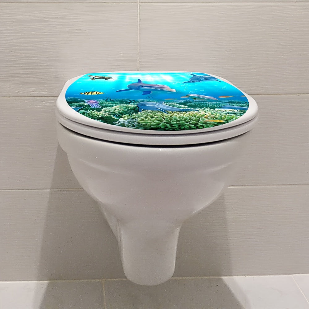 Cartoon Shark and Turtle Bathroom Sticker Matte Finish Self-Adhesive Toilet Lid Decal