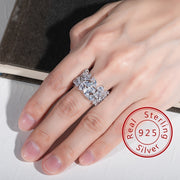 Sterling Silver Engagement Ring 15.8ct Zirconia Wide Band Wedding Jewelry