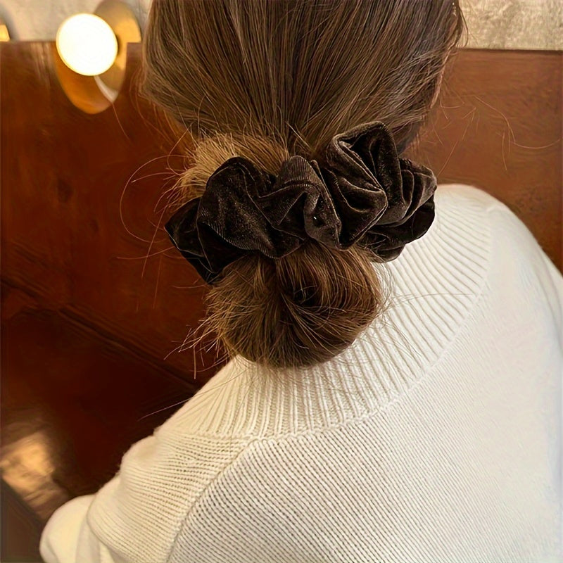 Set of 4 Velvet Scrunchies for Women in Beige Brown Black Hair Accessories