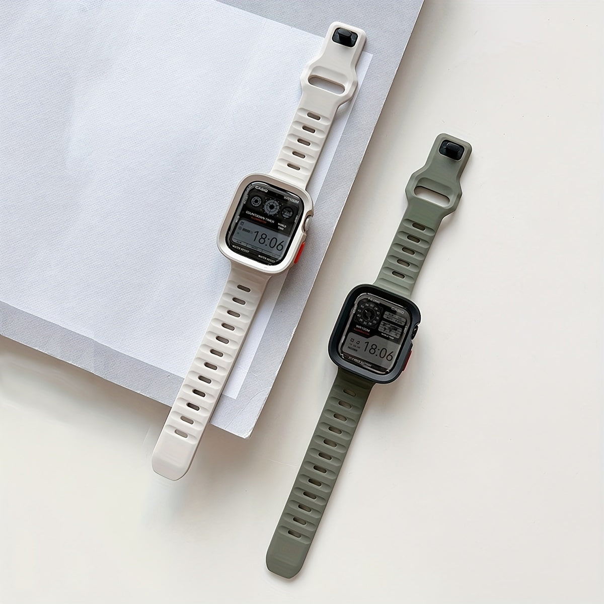 Two-Pack Silicone Smartwatch Case with Adjustable Anti-Fall Wrist Strap Compatible with Apple Watch Series 1-9 SE Ultra