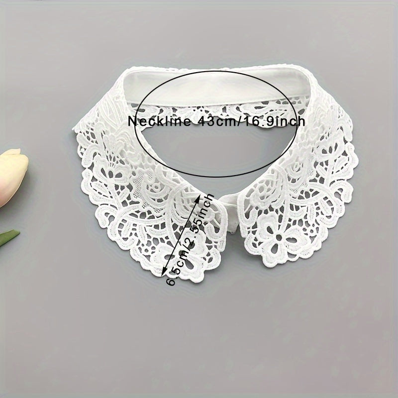 Unisex Fake Collar Solid White Black Floral Hollow Out Design Accessory