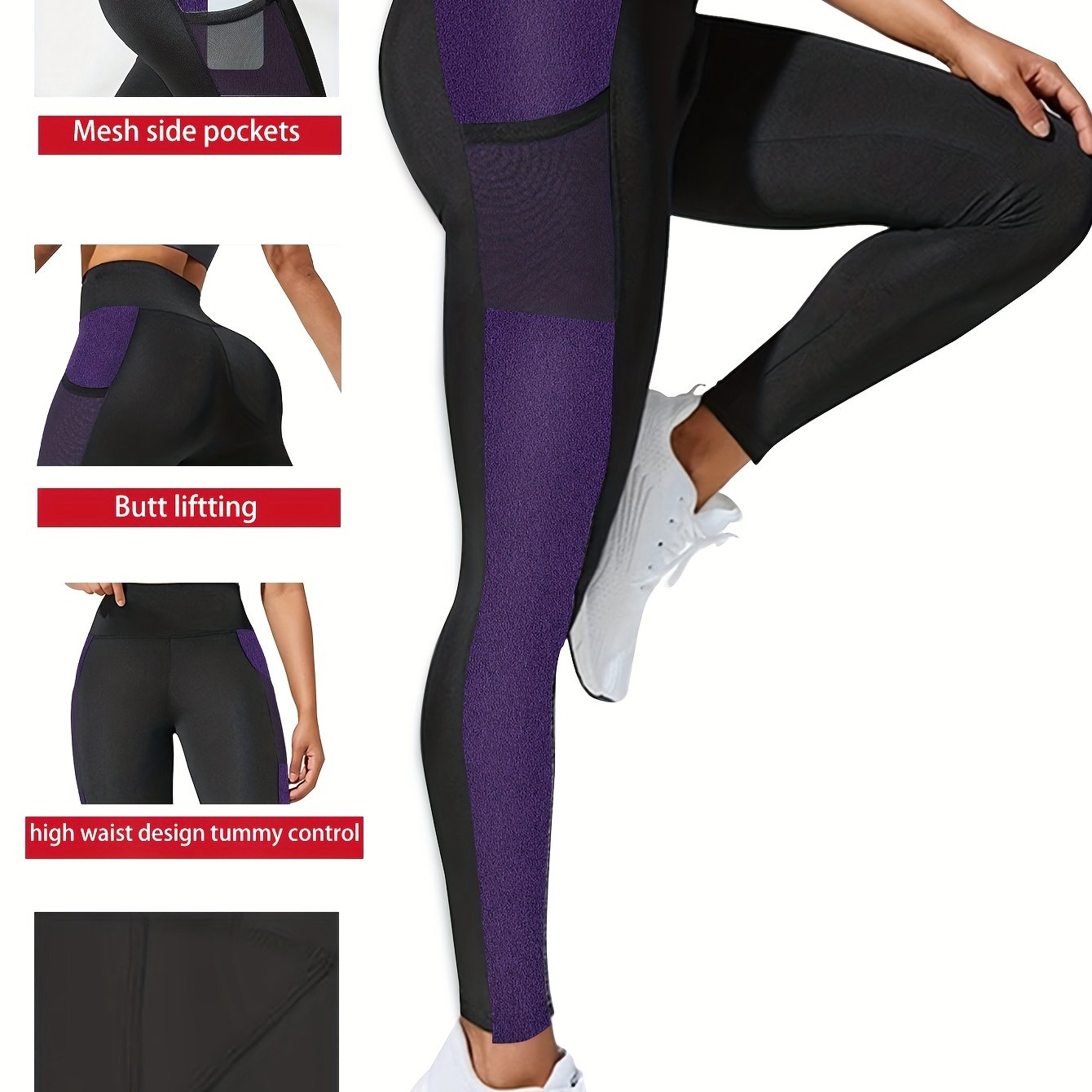 Women's Plus Size Yoga Leggings With Side Mesh Pockets High Waist Stretchy Breathable