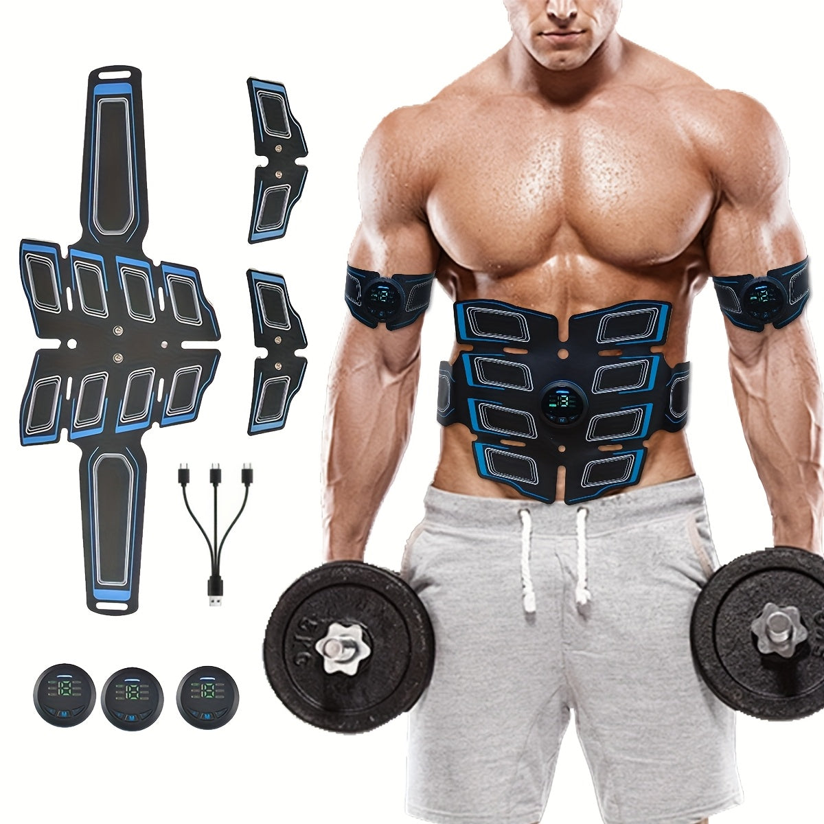 EMS mushak massaj qiluvchi uch qismli to'plami, 6 rejim, 18 intensivlik, USB orqali zaryadlanadigan, uyda foydalanish uchun mos, mukammal sovg'a.