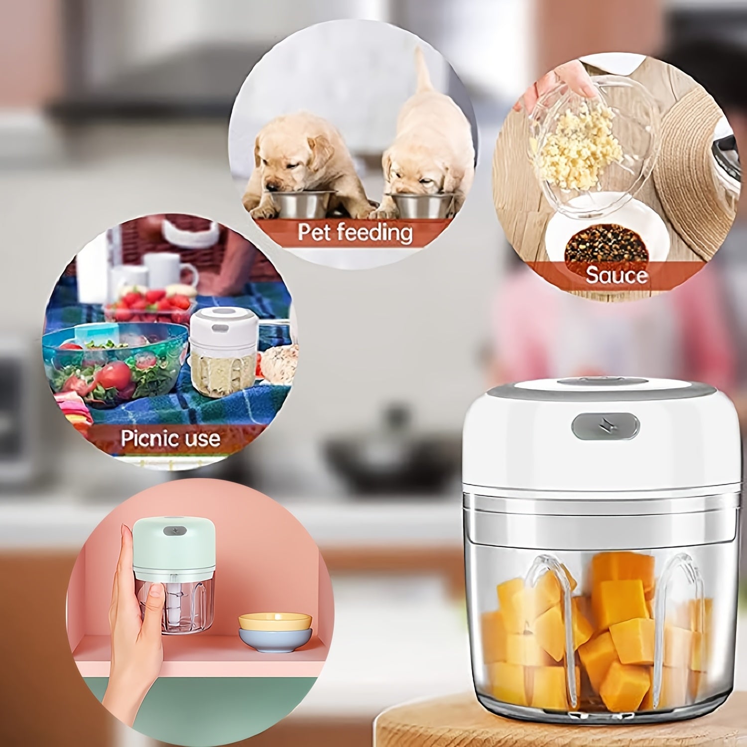 1 dona RZSYZH Ko'p funksiyali Elektr oziq-ovqat maydalagich - USB orqali zaryadlanadigan Mini Sarimsoq maydalagich, Portativ piyoz kesgich - Sarimsoq, Zanjabil, Qizil qalampir uchun sabzavot protsessori (3 rang tanlovi) - Sabzavot