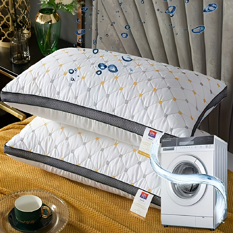 Embroidered 3D Washable Pillows for Neck Support Side Sleepers Set of 2