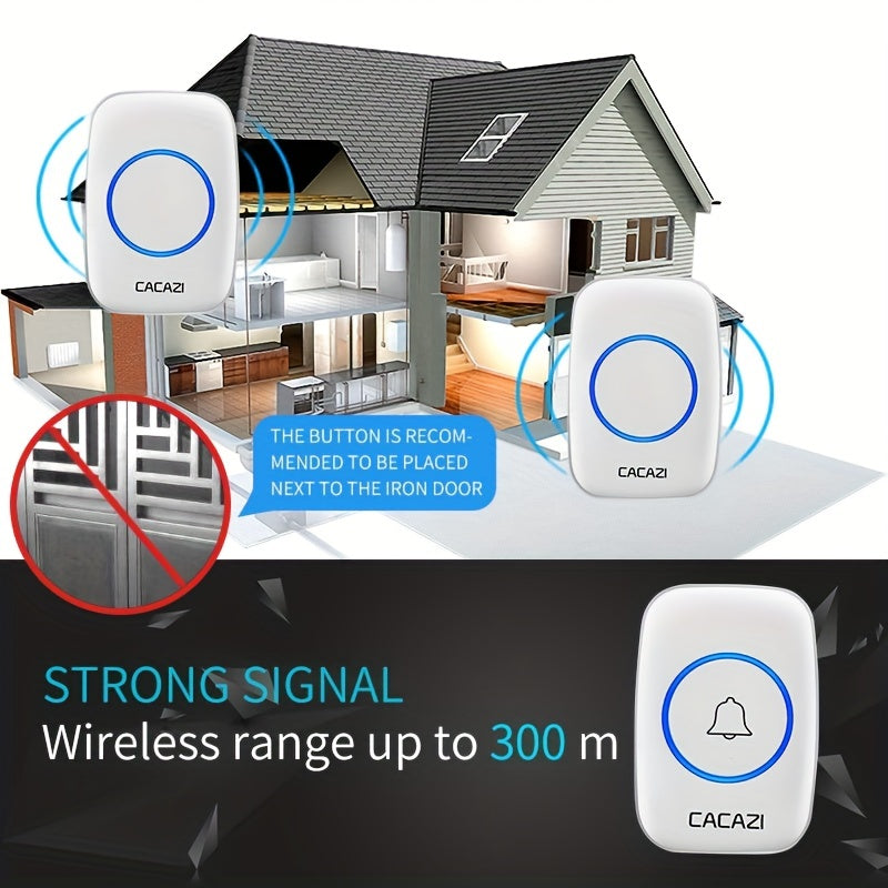 Wireless Doorbell Set with 2 Plug-in Receivers 304.8m Range 60 Melodies Volume Control EU Plug