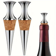 Tapones de vino plateados con tapones de madera, set de dos para conservación de botellas