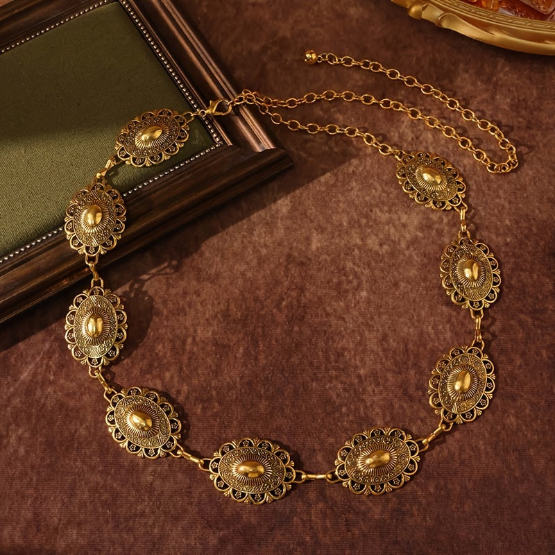 Women's Boho Style Waistband with Adjustable Chain Belt and Body Jewelry in Gold and Silver