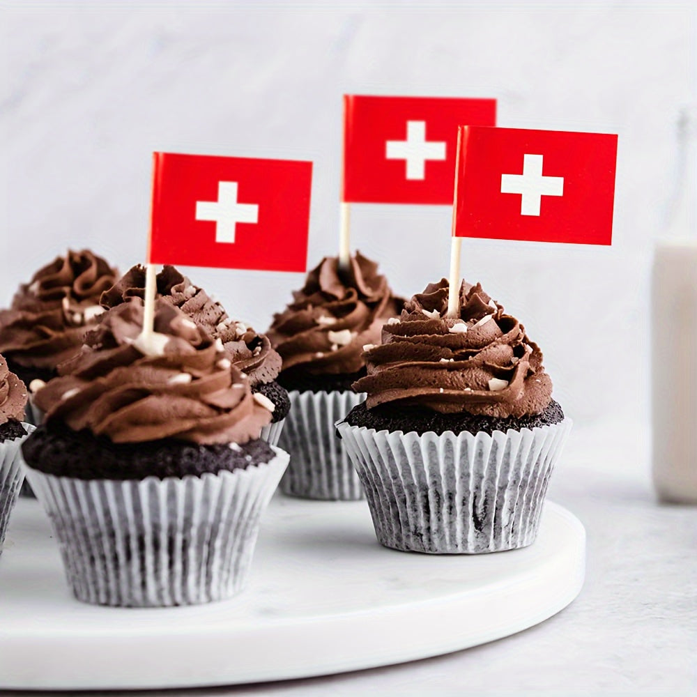 100 Swiss Flag Toothpick Flags for BBQs, Pizza, Cheese, Party Buffets