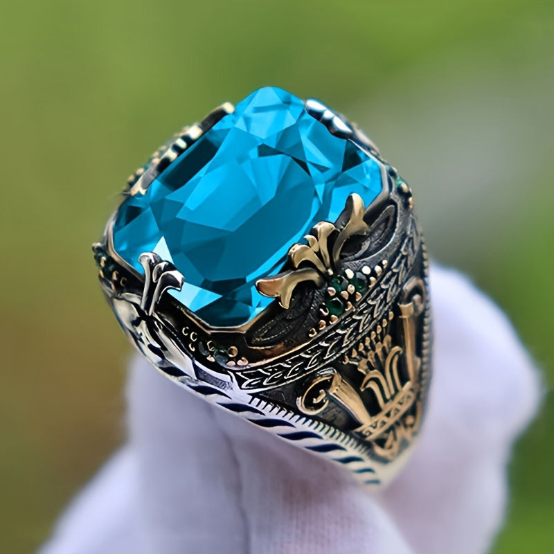 Glam Alloy Gemstone Ring in Glass Mosaic, Adjustable Sizes for Women
