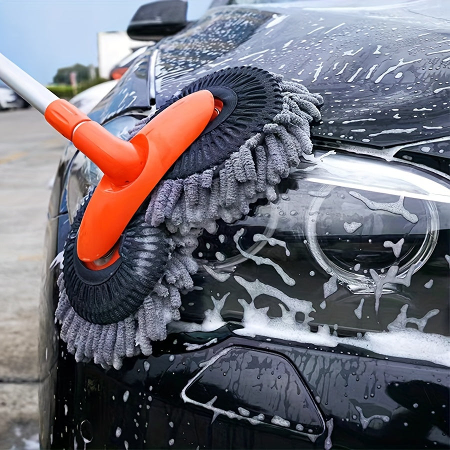 Flexi-Clean Uzaytiriladigan Avtomobil Yuvish Cho'tkasi - Yumshoq Mikroto'qimalar, Transport Vositalari, RVlar, Yuk Mashinalari va Uy Derazalarini Xavfsiz Tozalash uchun 360° Egiluvchanlik - Mustahkam Teleksopik Alyuminiy Tutqichi, To'q sariq