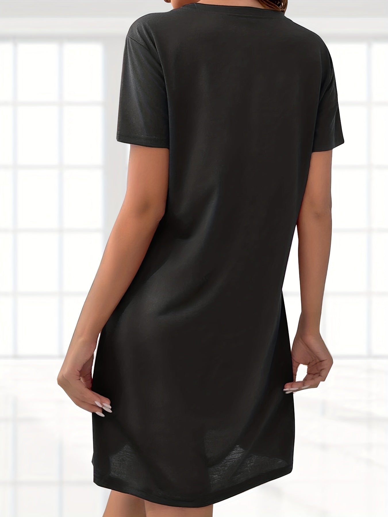 Women's Heart Pattern Sleep Dress Soft Stretchy Short Sleeve Nightgown