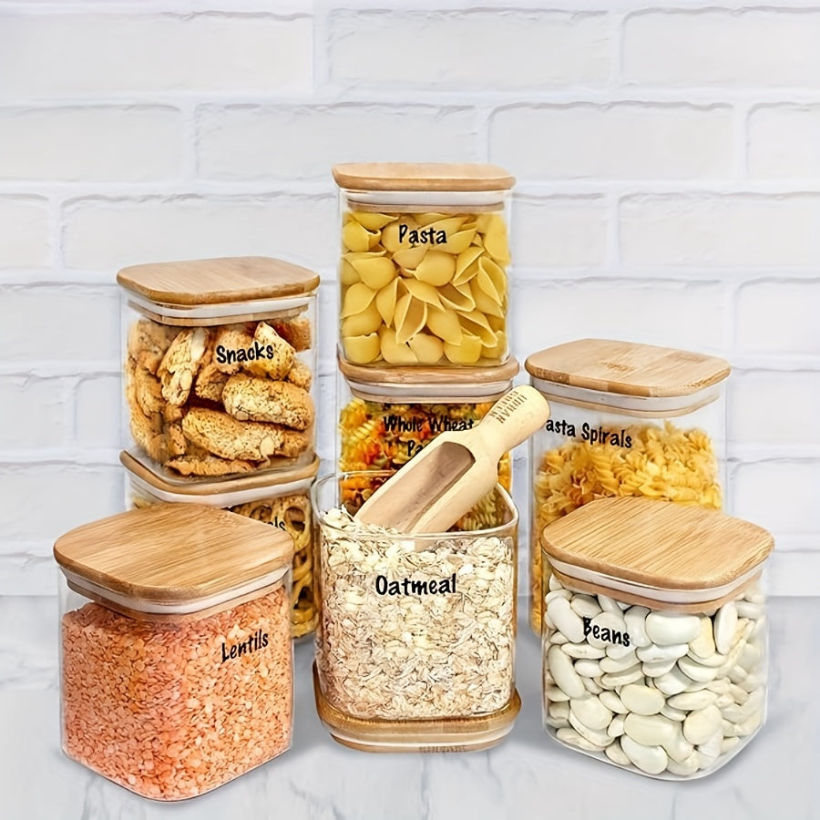 12 Pack Square Glass Spice Jars with Bamboo Lids Airtight Reusable Kitchen Storage