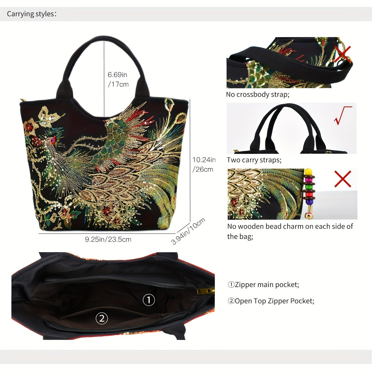 Embroidered Canvas Satchel Bag for Women with Double Handles and Removable Strap in Animal Print