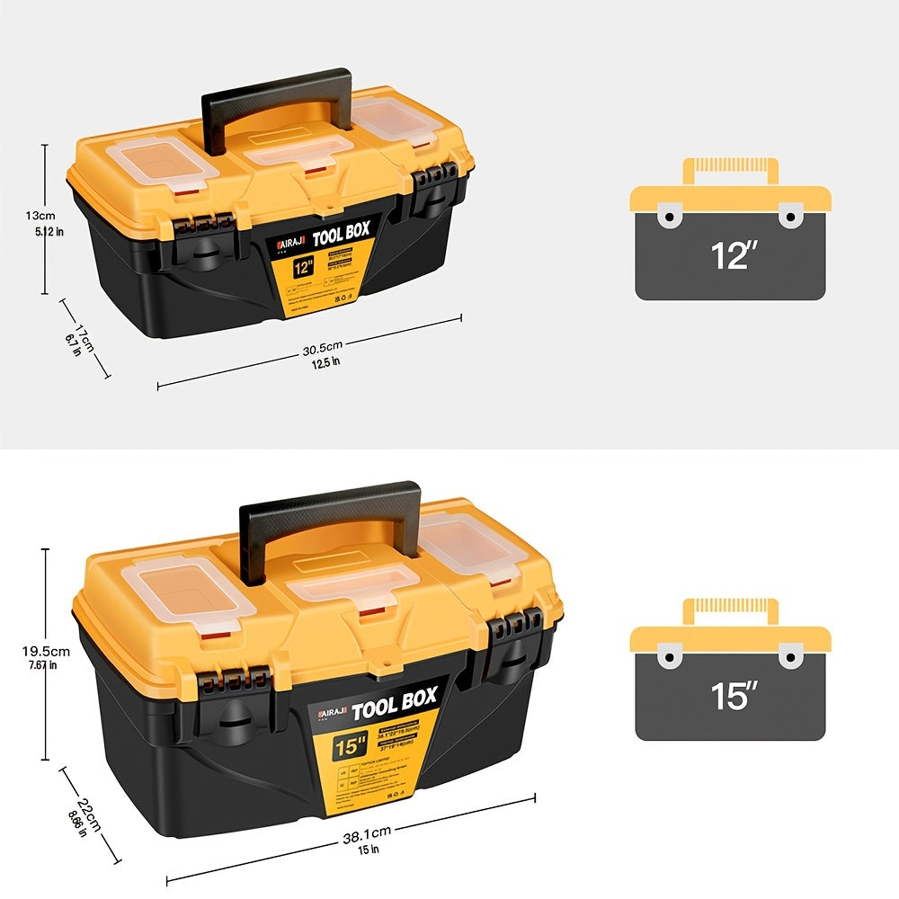 Plastic Toolbox Set 12 and 15 Inch Heavy Duty Storage Suitcase for Home Garage and Workshop