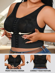 Women's Black Lace-Trimmed Vest with Mesh Panels and Adjustable Straps