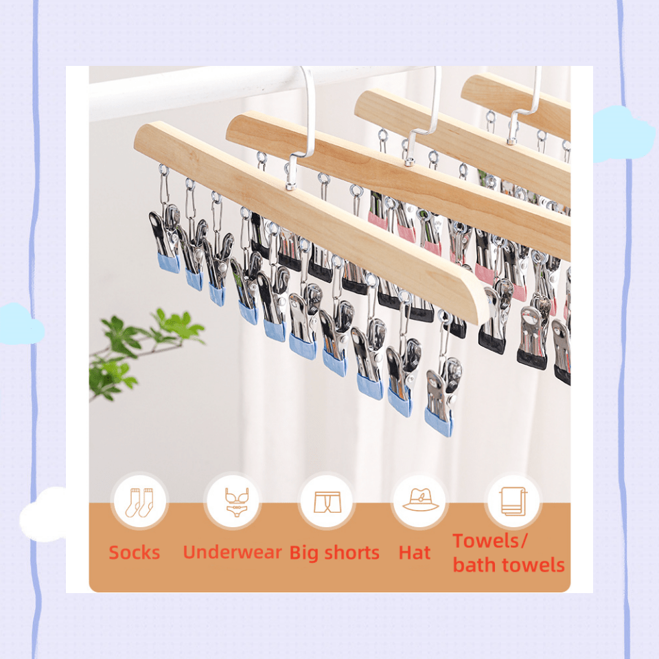 Organizador de pared de madera con 10 clips de acero inoxidable para armario, baño, dormitorio, almacenamiento