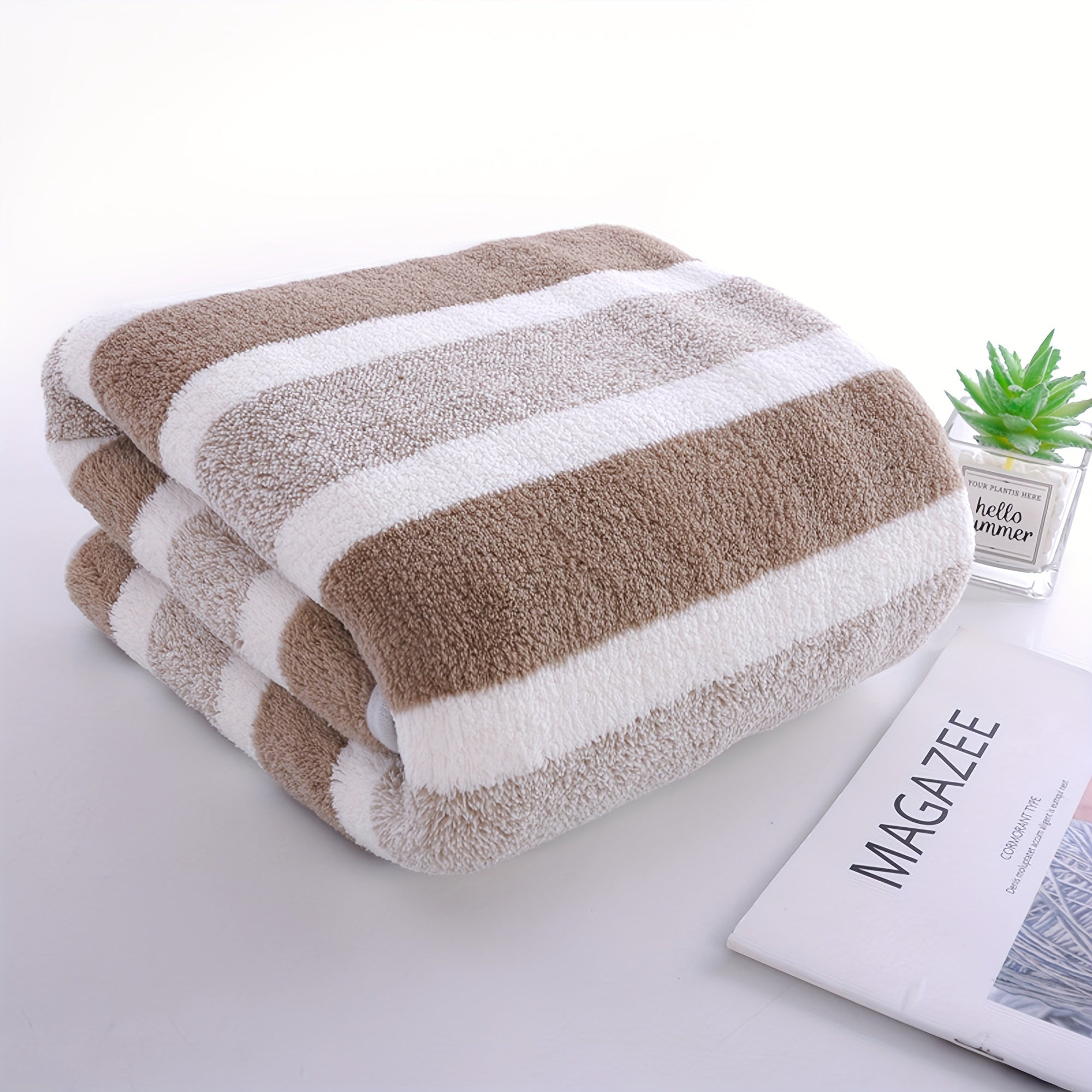 Striped Coral Fleece Bath Towel Quick-Dry Ultra Absorbent Skin-Friendly Space Themed