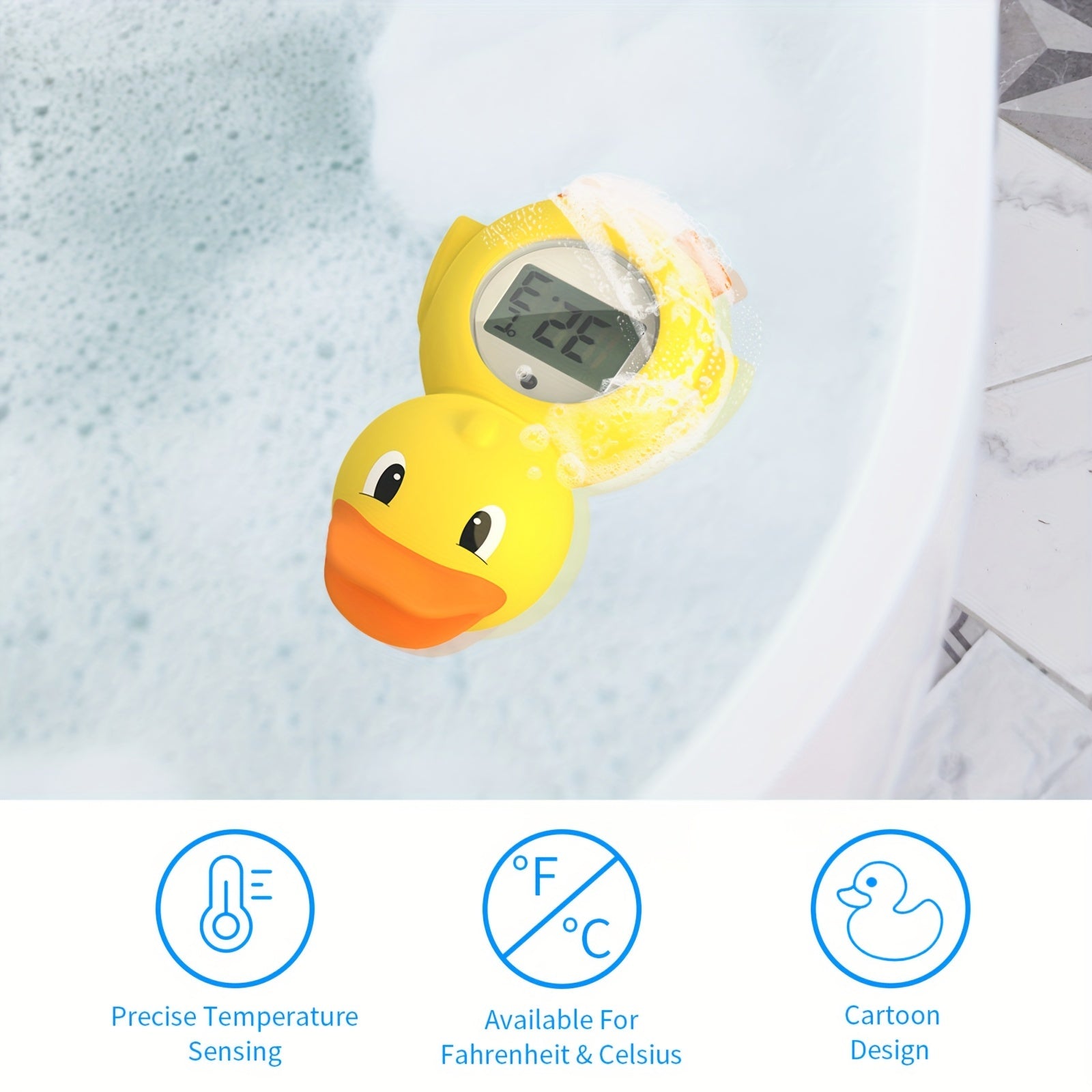 Kids Water Thermometer Three-in-One Digital Pool and Room Temperature Sensor Yellow Plastic