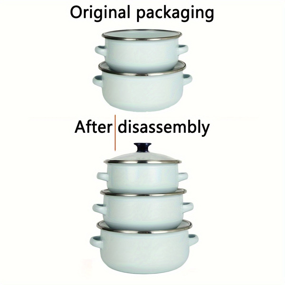 Enamel Cookware Set 3 Pieces with Lids Lightweight Portable for Cooking and Stewing