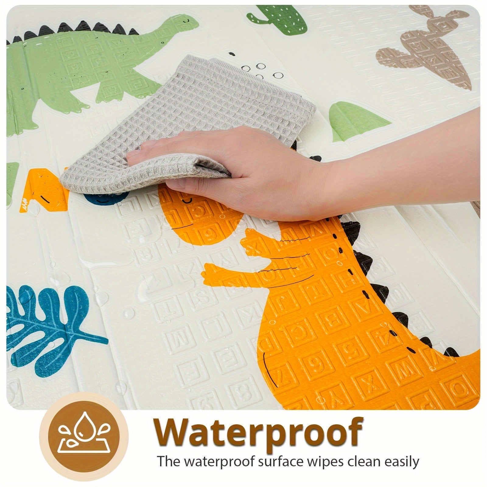 Reversible Seahorse and Stars Play Mat Waterproof Foam Safety Pad 127cm with Fence